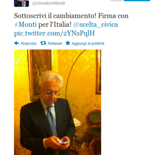 Il Senatore Mario Monti su Twitter: Sottoscrivi il cambiamento! Firma con #Monti per l’Italia!